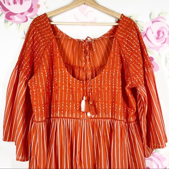 NEW Free People Lola Embroidered Capri Orange Mini Dress L - Picture 13 of 16